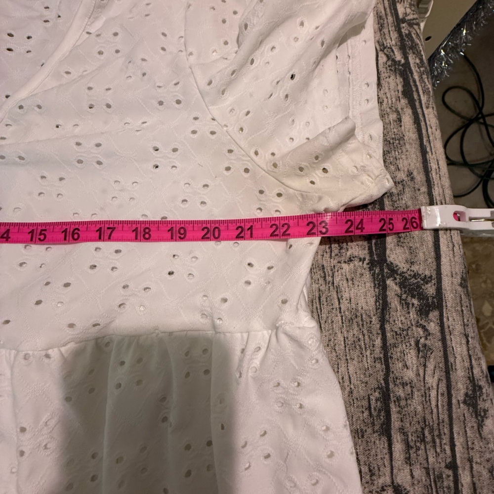 Tiered White Eyelet Button Down Dress Pockets Emery Rose 2XL Casual - Picture 12 of 14